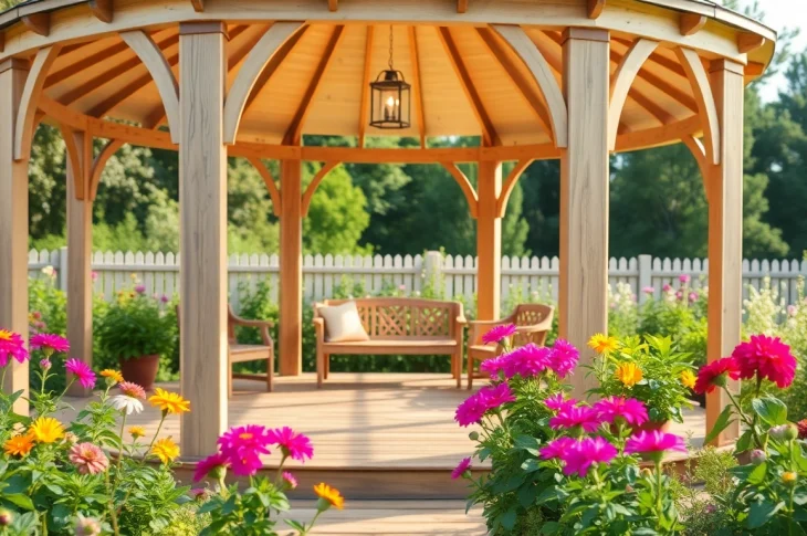 Experience the charm of a beautifully crafted gazebo in a lush garden setting in Ireland.