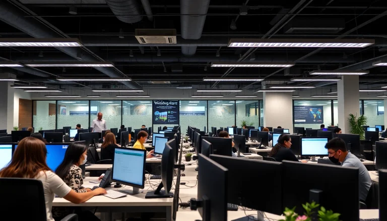 Engaged agents working in a call center in Tijuana, showcasing a professional and vibrant environment.