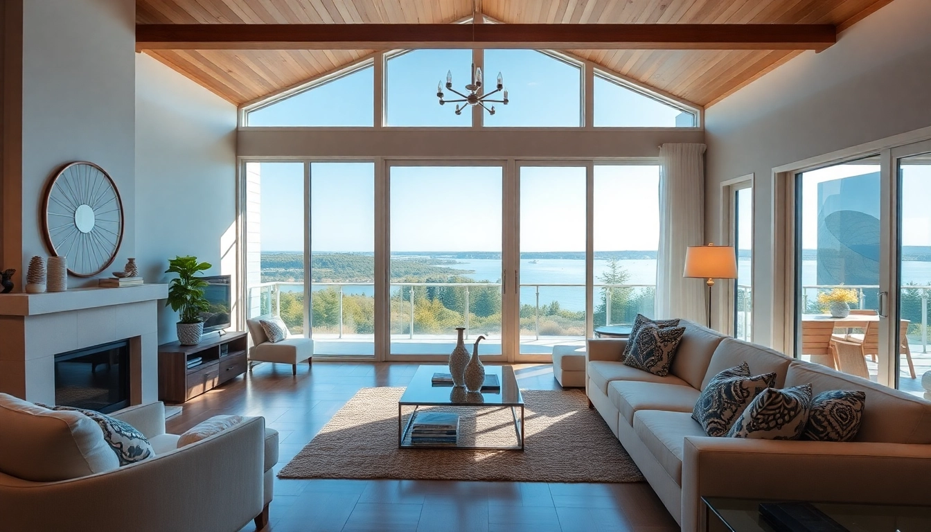 Showcasing vacation rentals for sale, a modern interior filled with natural light and scenic views.