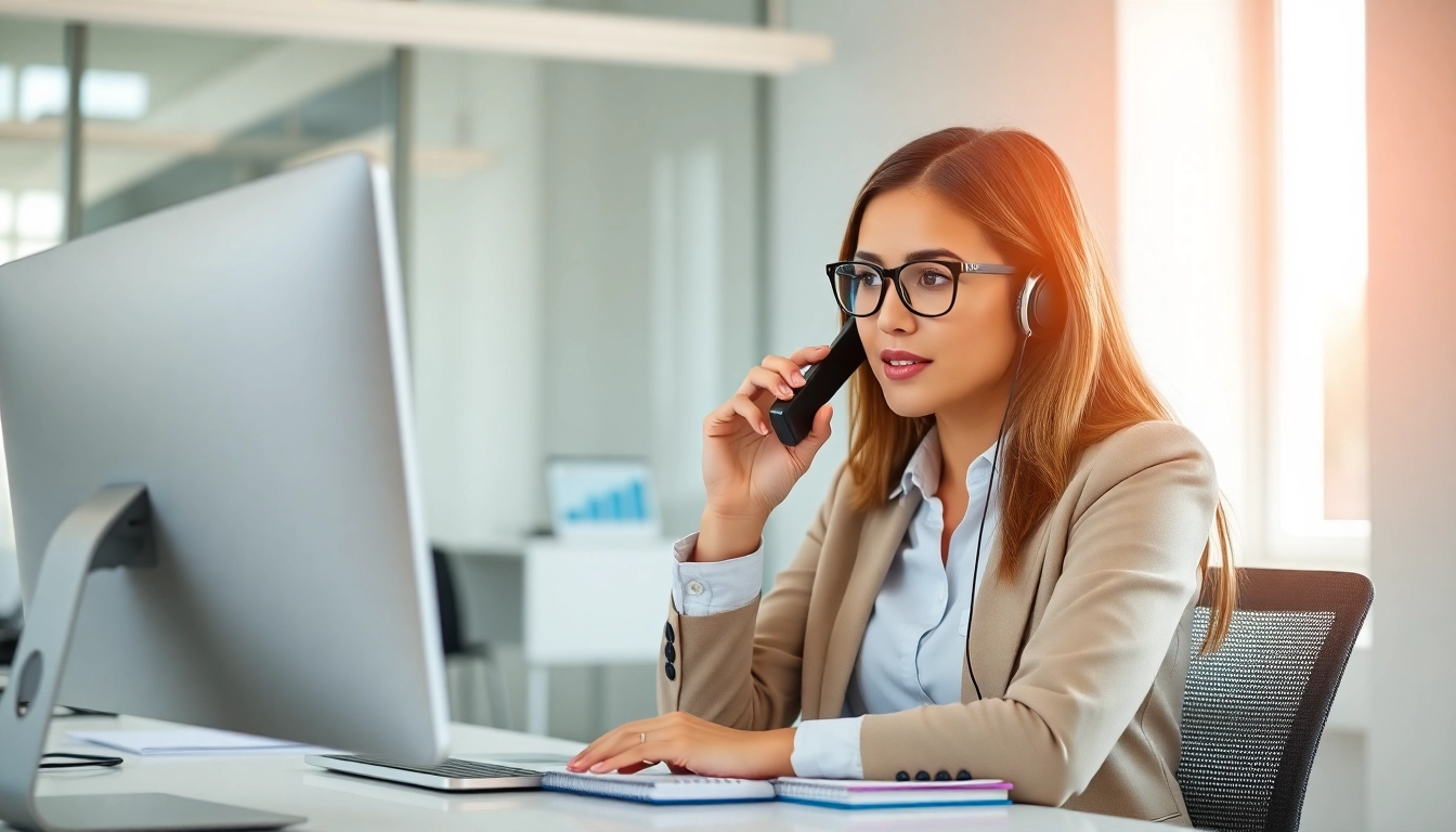 Learn how to outsource cold calling to virtual assistants with a trained professional making calls from a modern office.