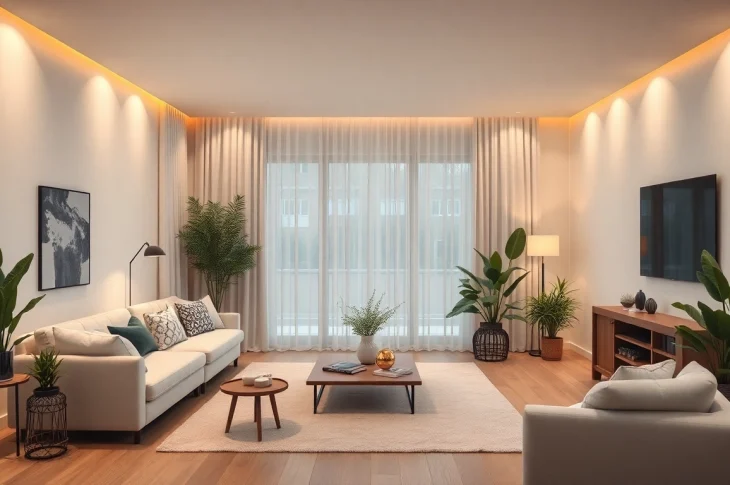 Revitalizing the entire interior with a modern living room design featuring warm lighting and minimalistic decor.