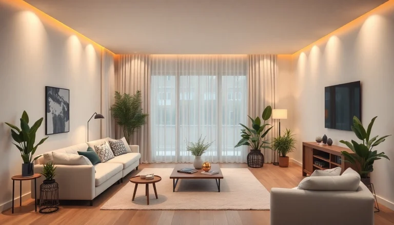 Revitalizing the entire interior with a modern living room design featuring warm lighting and minimalistic decor.