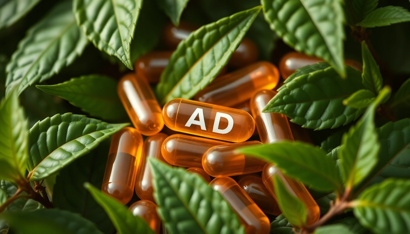 Boost your energy with NAD Supplement capsules among fresh green leaves.