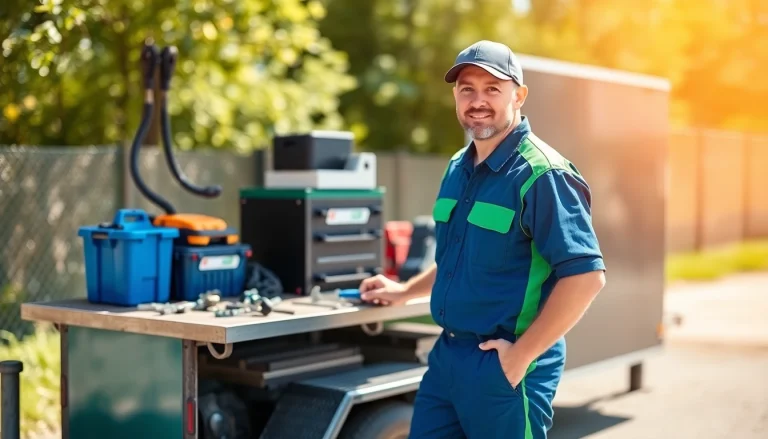 Mobile mechanic for trailers and buses repairing a trailer on-site with tools and equipment.