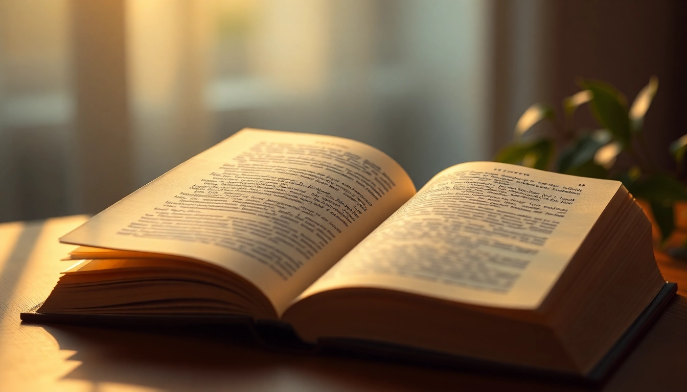 Discover more information through an open book illuminated by soft light, surrounded by nature.