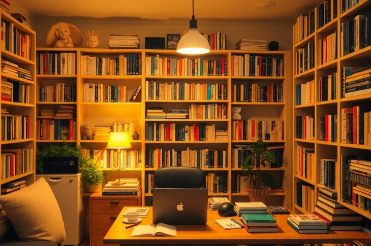 Engage with My Homeworkmarket through a cozy study space full of learning materials and a laptop.