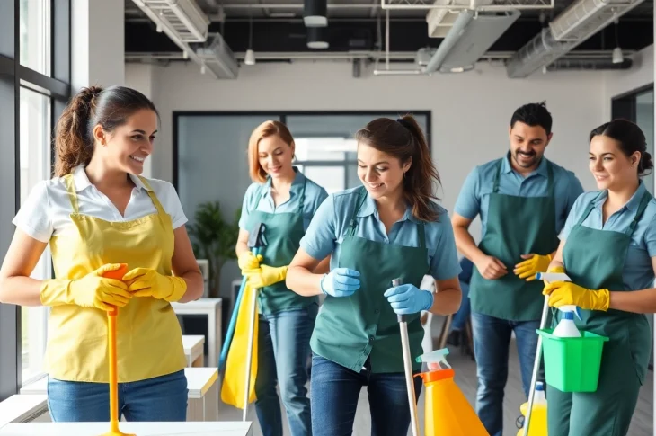 Jacksonville commercial cleaning team efficiently cleaning an office environment with professional supplies.