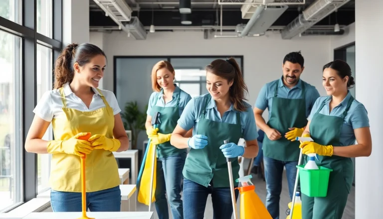 Jacksonville commercial cleaning team efficiently cleaning an office environment with professional supplies.