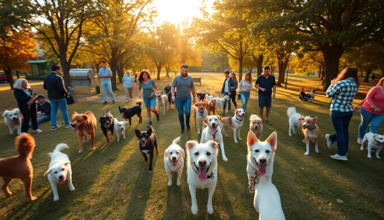 Kate's K9 Pet Care offers a joyful dog park experience with playful dogs and happy owners.