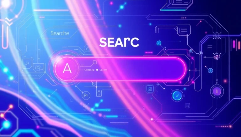 Visualize an advanced AI search interface showcasing innovative technology and vibrant colors.