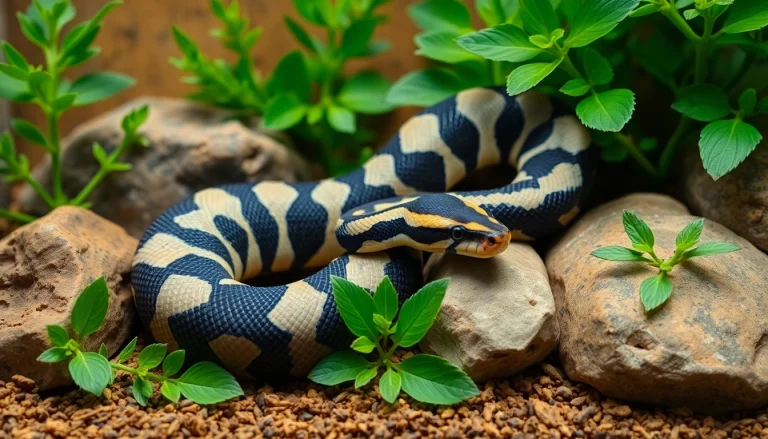 See a stunning panda pied ball python for sale, showcasing vibrant colors and unique patterns in a terrarium.