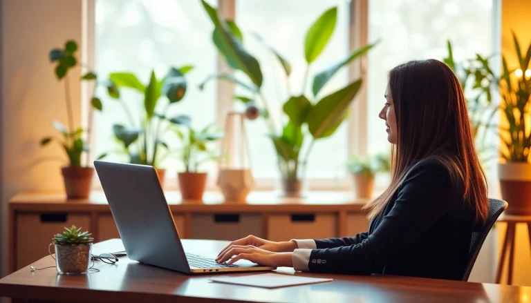 Virtual assistants managing tasks efficiently in a cozy, organized workspace with a laptop.