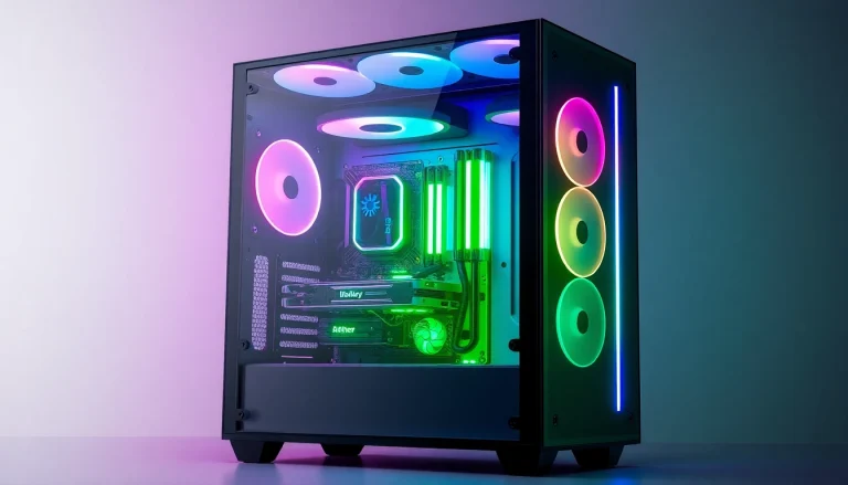 Showcasing a stylish PC CASE Manufacturer design featuring RGB lighting and tempered glass panels for a gaming setup.