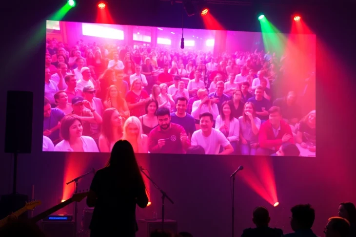 Engaging virtual audience system showcasing a lively online crowd at a concert.
