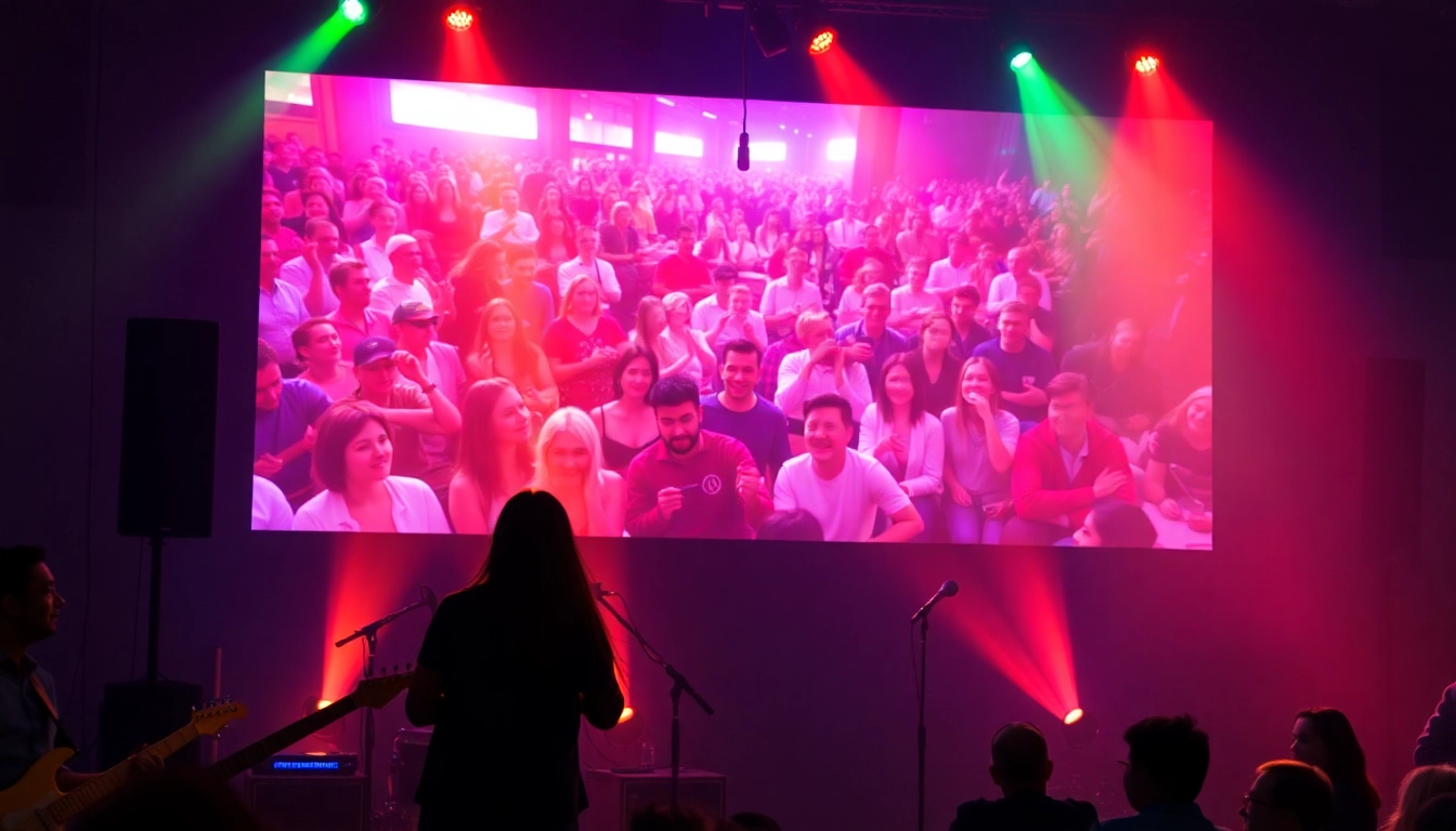 Engaging virtual audience system showcasing a lively online crowd at a concert.