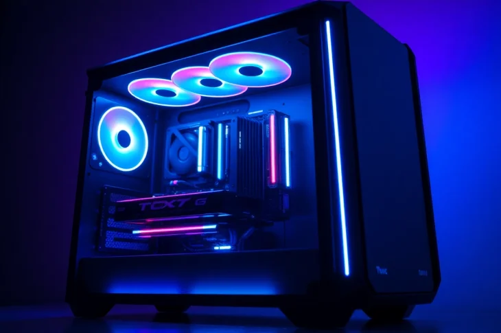 Showcase a high-performance PC CASE Manufacturer's gaming case with RGB lighting and tempered glass.