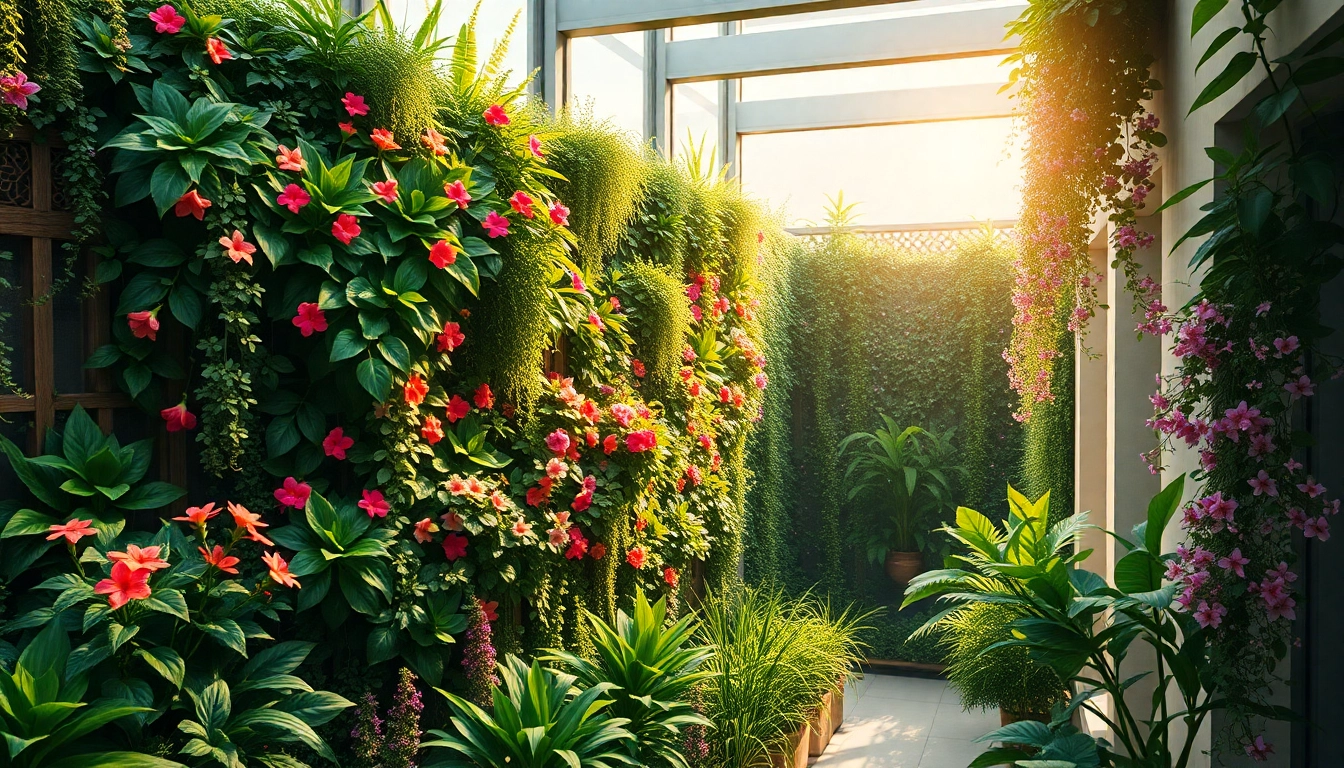 Enhance your space with vertikale Gärten showcasing vibrant greenery and flowers.