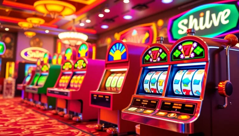 Spin the reels for free spins at exciting casino slots, showcasing colorful lights and joyful players.