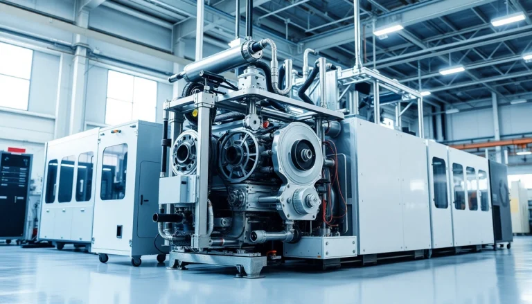 Detailed view of a Blow Molding Machine Manufacturer's cutting-edge machinery, featuring sleek designs and high-performance components.
