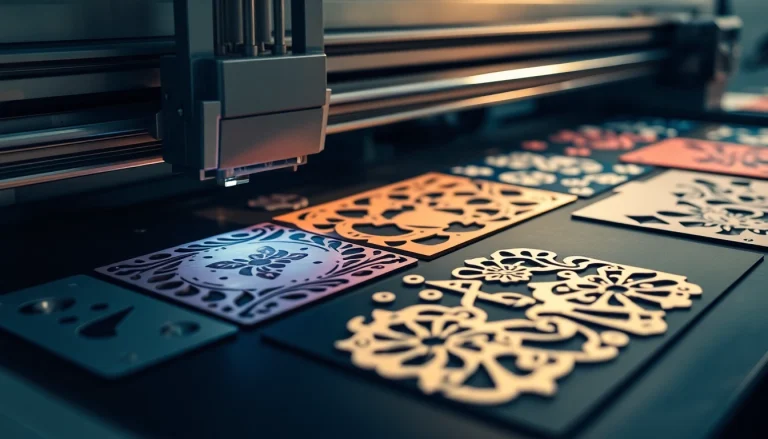 Precision die cutting process showing intricate cuts made on various materials with advanced machinery.