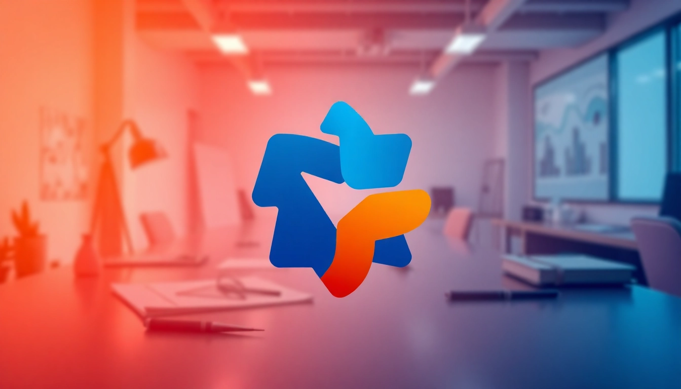 Creating a custom AI logo design with vibrant colors and geometric shapes in a modern workspace.