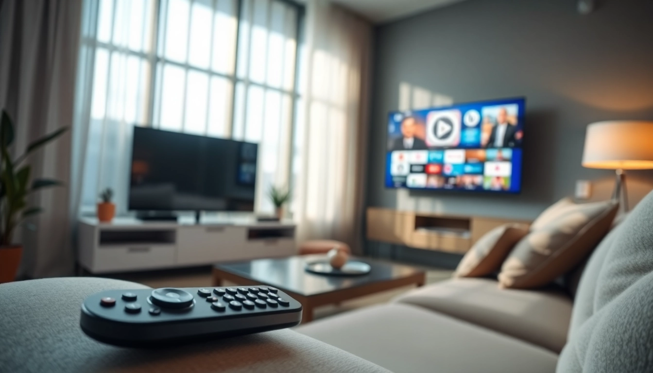 Experience the benefits of a free trial iptv subscription in a modern living room setting.