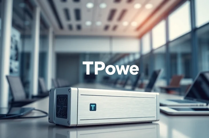 TPower power supply showcased in a modern office with sleek design and electronic devices.