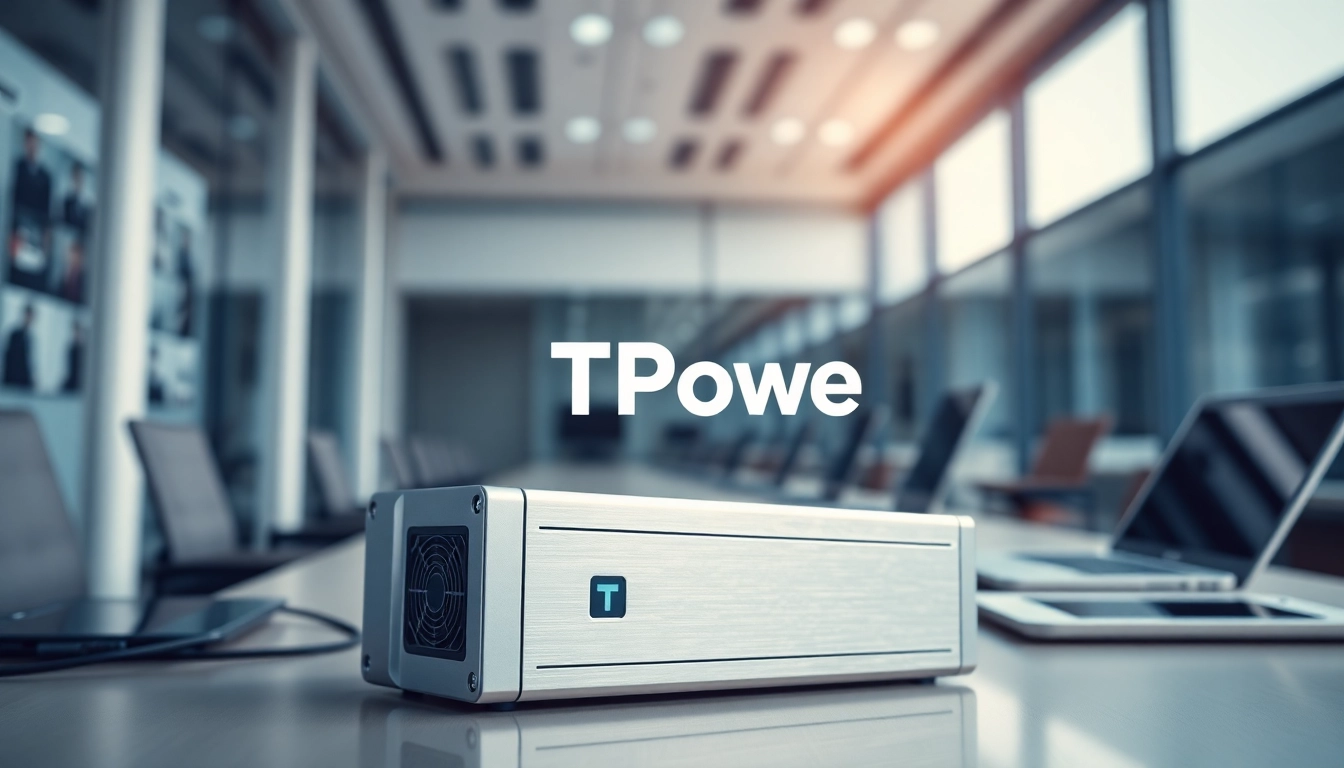 TPower power supply showcased in a modern office with sleek design and electronic devices.