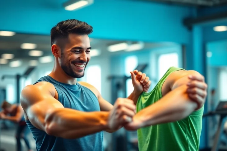Weight Loss Personal Trainer Jersey City supports a client in a vibrant gym environment.