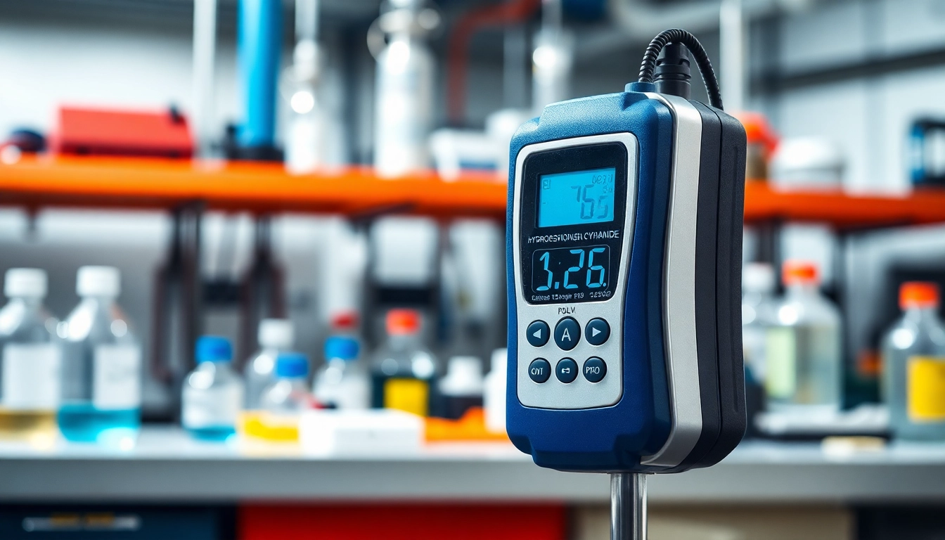 Hydrogen Cyanide detector demonstrating its advanced features in a chemical lab setting.