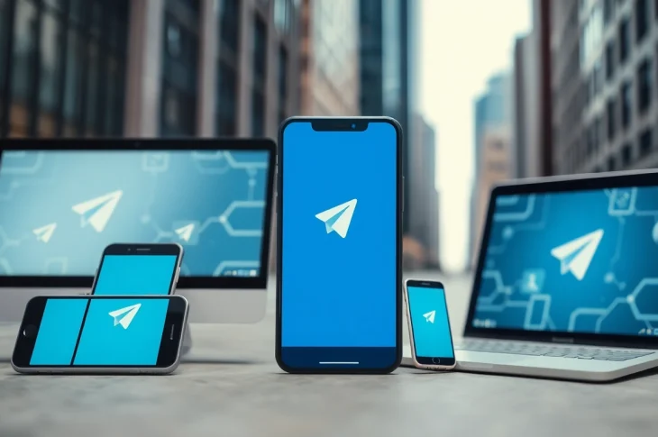 Display the Telegram messaging platform on devices, emphasizing its features for electric messaging at 电报官网.