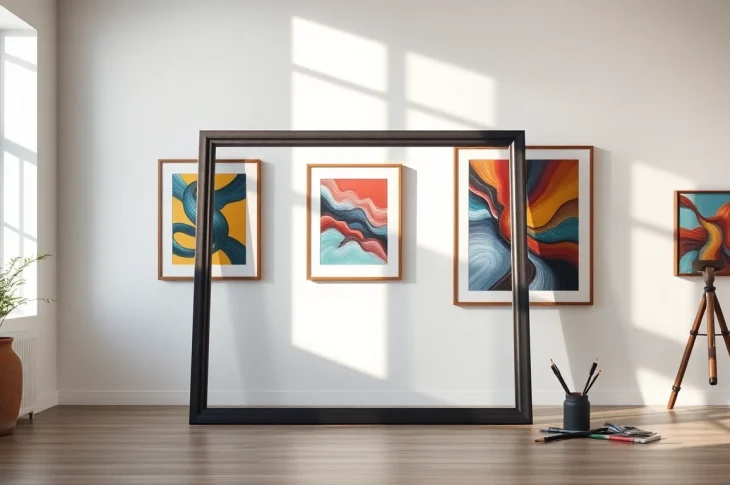 Showcase of a stylish 36x48 frame highlighting artwork on a minimalist wall