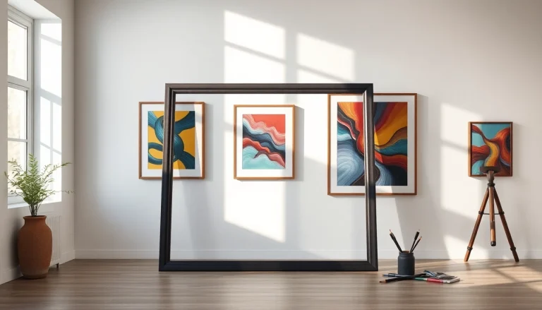 Showcase of a stylish 36x48 frame highlighting artwork on a minimalist wall