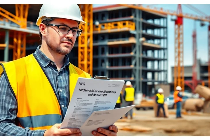 Review nvq level 6 construction site management questions and answers pdf at a busy construction site.