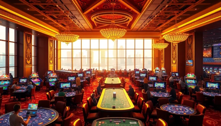 Vibrant scene inside a singapore casino showcasing luxurious tables and exciting gaming atmosphere.