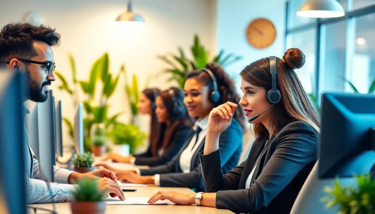 Enhancing legal intake services through a professional team interacting with clients in a welcoming office.