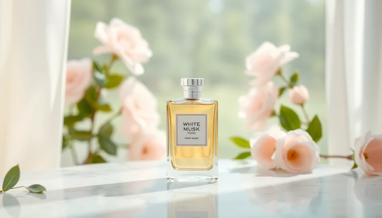 Appliquez le parfum White musk dans un cadre calme et élégant, mettant en valeur ses notes fleuries.