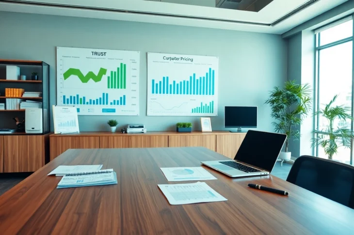 Capture intricate elements of competitor pricing analysis in a modern business workspace setting.