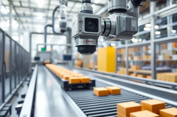 Enhancing machine vision capabilities with robotic technology in a production line setting.