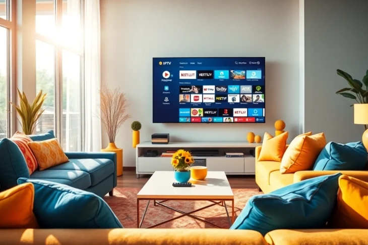 Choose the best IPTV Subscription USA with a comfortable home setup featuring a smart TV and streaming options.