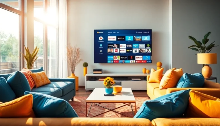 Choose the best IPTV Subscription USA with a comfortable home setup featuring a smart TV and streaming options.