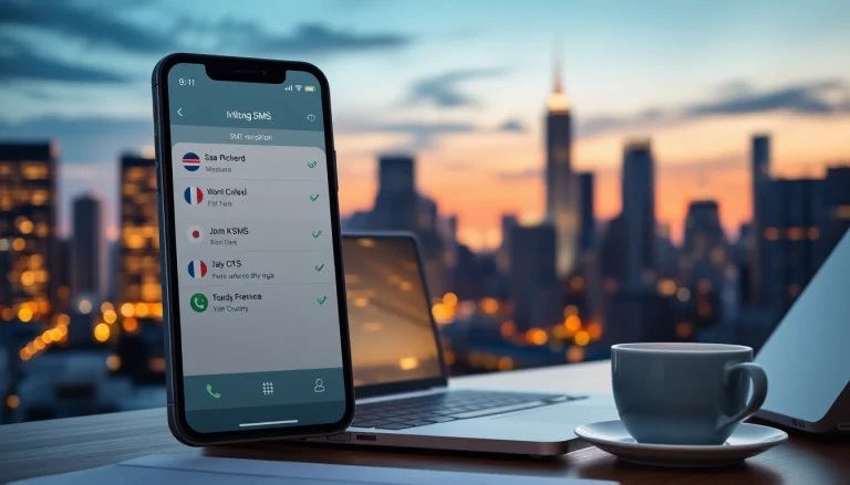 smspva online SMS reception app showcasing virtual phone numbers amidst vibrant city lights.