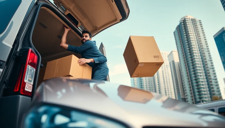 Man and van Moving service demonstrating a professional mover lifting boxes into a van.
