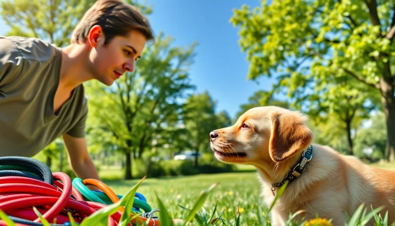 A professional session of Dog Training Irvine showcasing a trainer and a puppy in action.