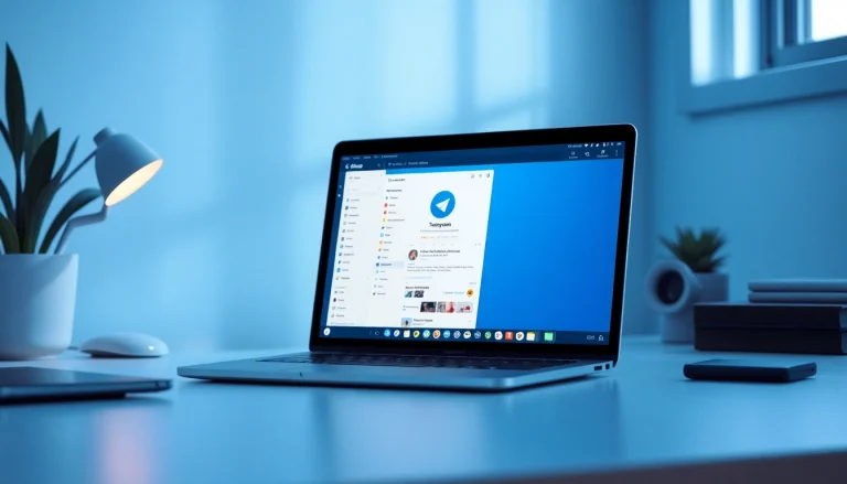 Download telegram下载电脑版 on a sleek laptop screen showcasing user functionality and features.
