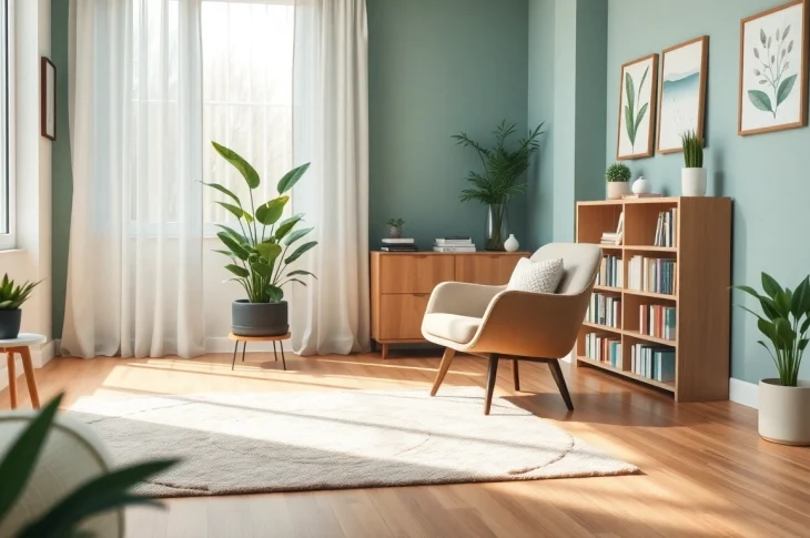 Healing trauma in a serene therapy environment with natural light and calming decor.