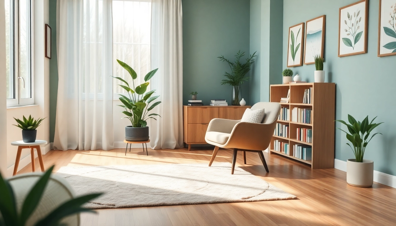 Healing trauma in a serene therapy environment with natural light and calming decor.