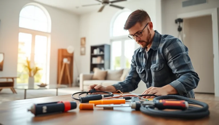 Skilled Electrician Clearwater servicing residential wiring in a bright, inviting home.