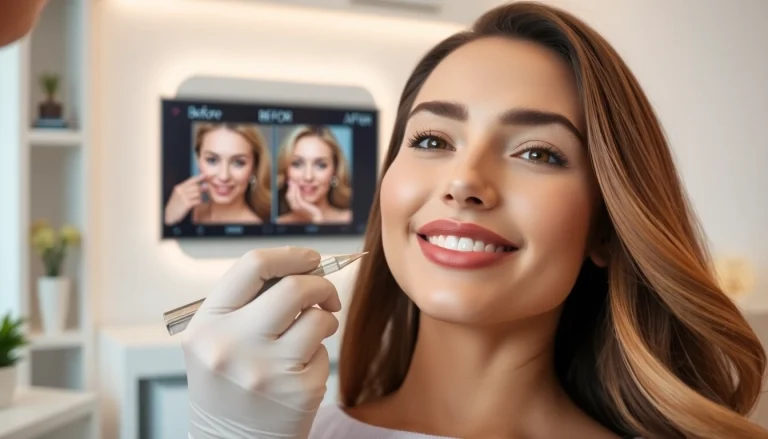 Lip botox before and after results showcased on a client's smile in a medspa.