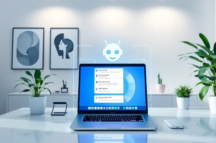 Engaging ai chat bot displayed in a modern workspace setup, showcasing user interaction.